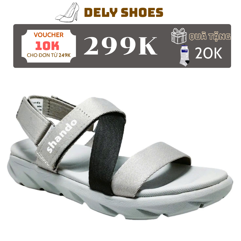 Dép Quai Hậu Đi Học, Giày Sandal Đi Học SHANDO F6 Sport XÁM ĐEN, Quai dù Cao 3 Phân (Nam Nữ) DELY Sh