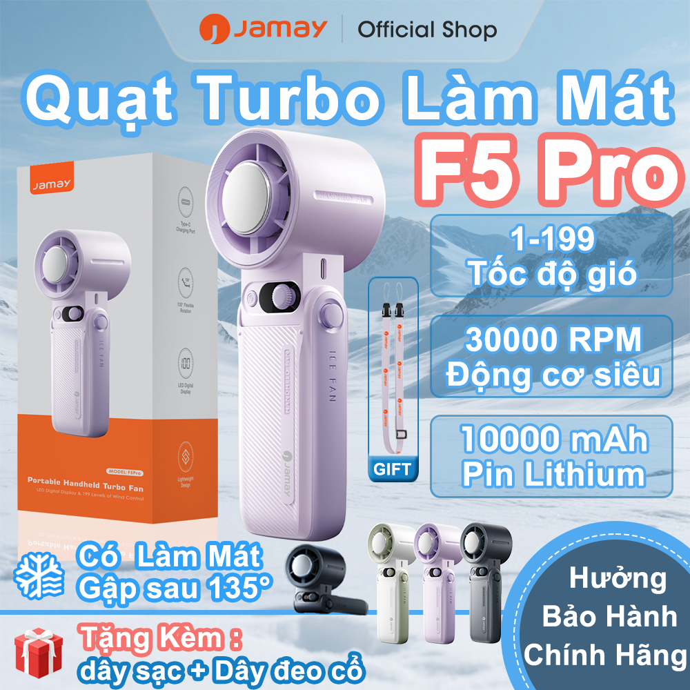 JAMAY Quạt cầm tay có thể sạc lại với màn hình LED có Sò lạnh Gập 180° quạt Turbo phù hợp ngoài trời