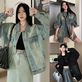 Áo Khoác Jean Nữ MIAA Dáng Suông Rộng Chất Jean Mềm không phai màu xanh đen UNISEX BIGSIZE