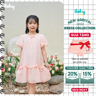 Váy cho bé gái ILABY váy tơ đũi hàn hai lớp cổ tròn đính nơ phối bèo nhún đuôi cá [2919]