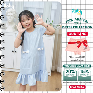 Váy bé gái ILABY tay áo cánh tiên chân váy xòe đuôi cá vải kẻ lấp lánh phối nơ hai bên túi áo [2968]