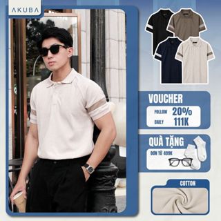 Áo Polo Nam AKUBA Chất Vải Cotton Dày Dặn, Tay Ngắn Phối Sọc Ngang, Form Slimfit | 01HE1248