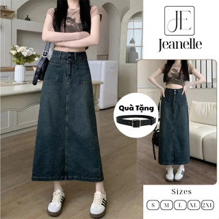 Chân váy bò nữ jeans dáng dài chữ a xẻ sau váy bò cạp cao tôn dáng hottrend hè 2025 V7 V16 V15 Jeanelle Store