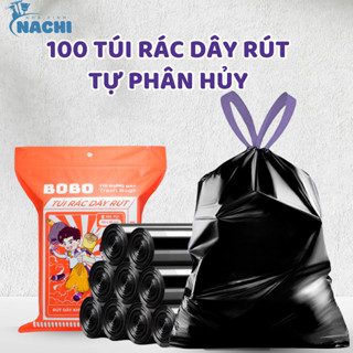  Combo 100 Túi Đựng Rác Có Dây Rút Tự Phân Hủy BOBO Có Quai 10kg Dày Dặn Tiện Lợi Chống Rò Rỉ Nước 50 x 55cm 