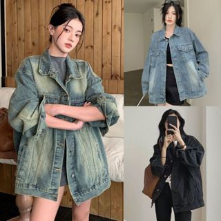 Áo Khoác Bò Nữ MIAA Chất Jean Mềm Form Rộng Dáng Suông đầy đủ size BIGSIZE màu ĐEN XANH