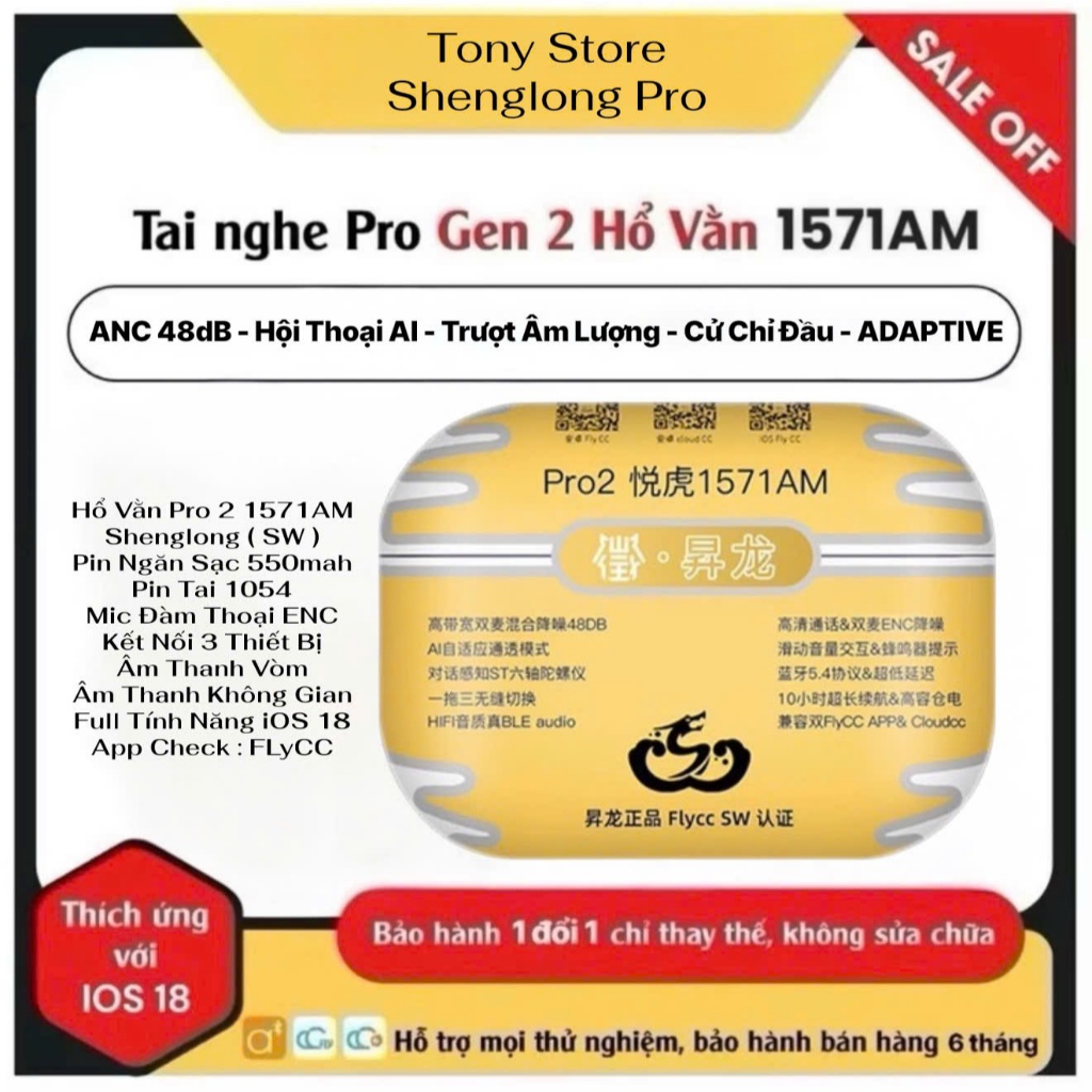 Tai Nghe Bluetooth Pro 2 1571AM Hổ Vằn - Chống Ồn 48DB - Xuyên Âm - Âm Vòm Pin 8H