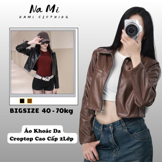  Áo khoác da croptop cao cấp 2 lớp có khoá kéo BigSize NaMi Áo khoác da nữ mềm mại bền đẹp 344 - 485 