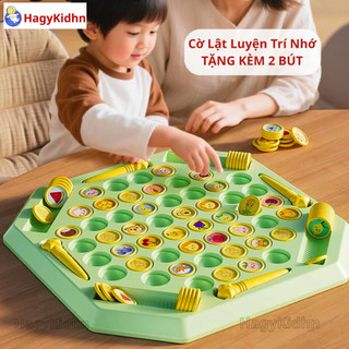 Bộ Đồ Chơi Cờ Lật Mặt Ghi Nhớ Tìm Hình Giống Nhau Cho Nhiều Người Chơi Rèn Luyện Trí Nhớ, Hagykidhn Tặng Kèm Bút
