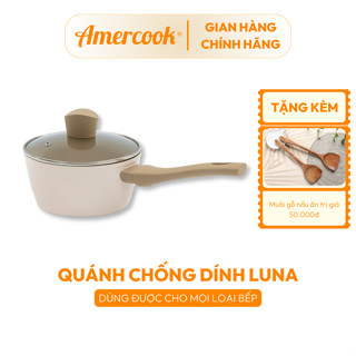 Quánh chống dính Luna - AMERCOOK 18cm nồi quánh nhôm rèn chống dính Ceramic an toàn sử dụng cho mọi loại bếp