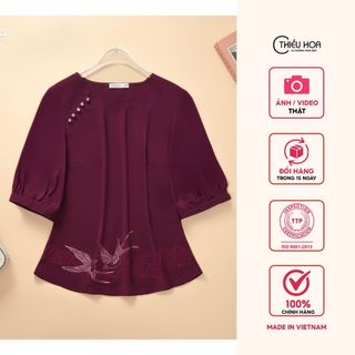  Áo kiểu trung niên chất liệu Tơ gân thiết kế đơn giản dễ phối đồ thương hiệu Thiều Hoa AN5Y0419 
