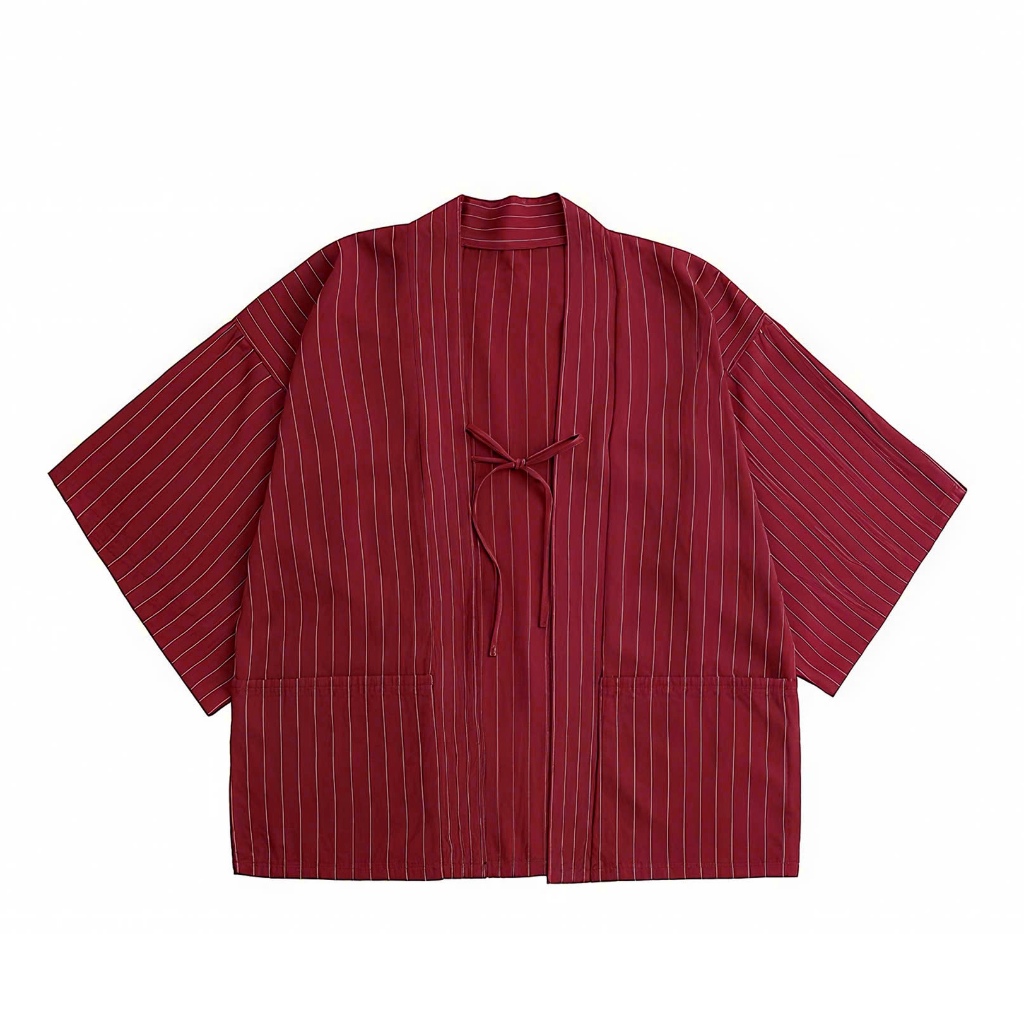 Áo khoác haori Nhật Bản sọc phối dây form rộng