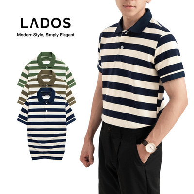 Áo Thun Polo Ngắn Tay Kẻ Ngang Nam LADOS-9213 chất thun vân ngang màu sắc vintage Form regular fit dễ phối đồ