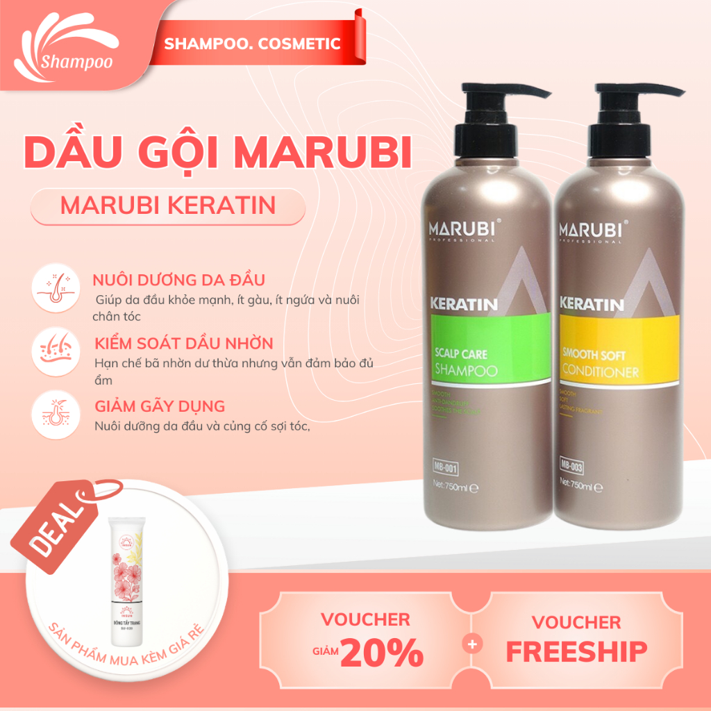 Dầu gội đầu KERATIN MARUBI 750ml cặp dầu gội xả phục hồi hư tổn giảm rụng tóc chính hãng