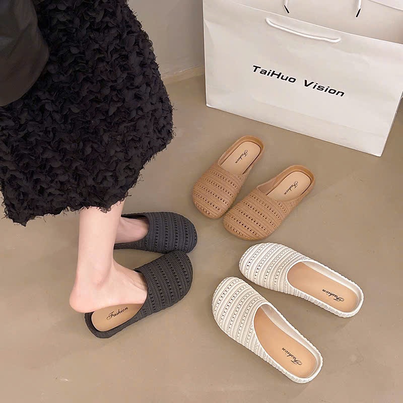 Dép sục rọ nữ thiết kế đan len tiểu thư , dép nữ đế bệt mùa hè 2025, chất PU dẻo, êm chân, BTDEP