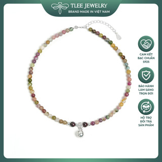 Lắc chân bạc nữ TLEE hạt đá tourmaline, garnet tự nhiên treo chuông hợp mệnh TLEE JEWELRY LC0139