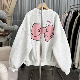    MỞ BÁN  Áo Nỉ Sweater nỉ tàu l1 cao cấp tay phồng from Boxy thêu nơ mèo kitty chất nỉ bông dày dặn nam nữ unisex 