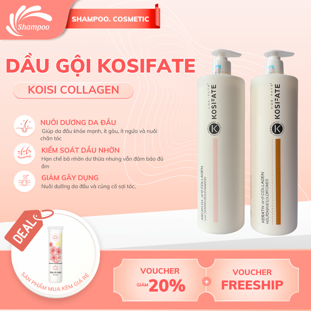 Dầu gội xả dưỡng sinh KOSI 1000ml phục hồi hư tổn, sạch gàu bổ sung dưỡng chất cho tóc chính hãng