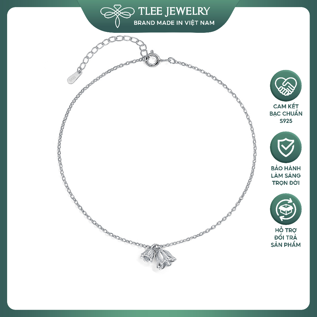 Lắc chân bạc nữ TLEE charm hoa linh lan mang lại may mắn, hạnh phúc TLEE JEWELRY LC0137