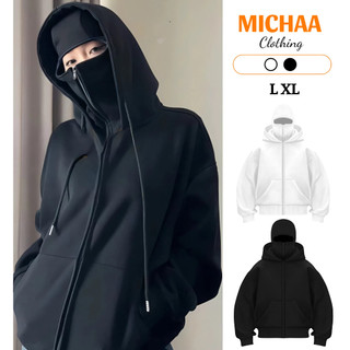  Áo Khoác Nỉ Basic 2 Mũ Form Rộng Nam Nữ Unisex Áo Hoodie Zip Boxy Ninja Cao Cổ Che Mặt Chống Nắng MICHAA AKN19 