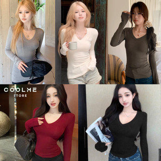  Áo thun nữ dài tay cổ tim Coolme áo tay dài nữ ôm body fit dáng cotton mặc thu đông giữ nhiệt -G11 
