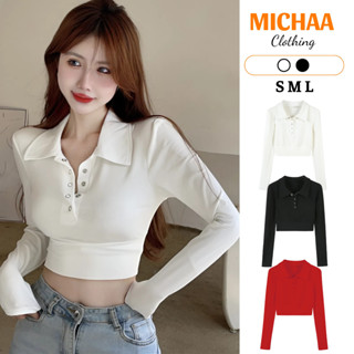  Áo Croptop Nữ Tay Dài Cúc Bấm Tôn Dáng Áo Thun Nữ Kiểu Chun Ôm Eo Sexy Vải Thun Gân MICHAA CR170 
