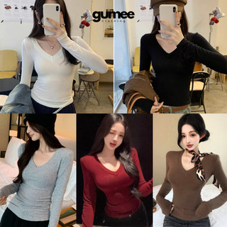  Áo tay dài cổ tim nữ Gumee áo thun nữ dài tay ôm body fit dáng cotton giữ nhiệt mặc thu đông - G11 