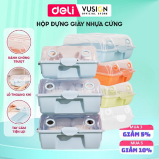   SIÊU RẺ  Hộp Đựng Giày Dép Nhựa Cứng Trong Suốt Có Nắp Deli Nhiều Màu - Size Có Thể Xếp Chồng Gọn 