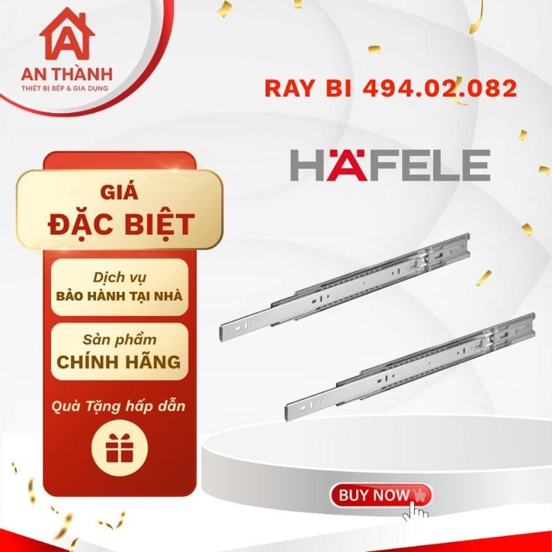 Ray Bi Nhấn Mở 350mm Hafele 494.02.082 - Bền Bỉ, Tiện Lợi Cho Ngăn Kéo Tủ