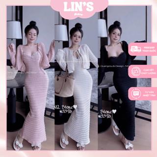 Set váy dài 2 dây kèm áo khoác ngoài, chất liệu cao cấp chuẩn hàng QC, thiết cực xinh cho nàng