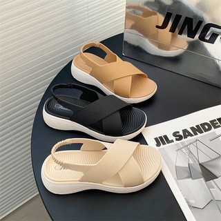    tăng 1 size  Dép nữ sandal quai chéo bo chun dép xăng đan đi học đi chơi chất PU nhẹ êm chân 
