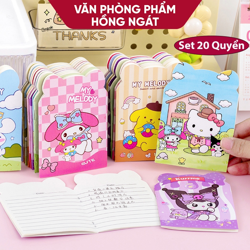  Set 20 quyển sổ tay ghi chú hoạt hình mini nhỏ gọn tiện lợi bỏ túi đồ dùng học tập làm quà tặng học sinh S19 