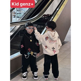  Bộ áo nỉ có mũ chome nhiều chi tiết + quần jogger  set áo hoodie bé trai  bé gái  kid genz 