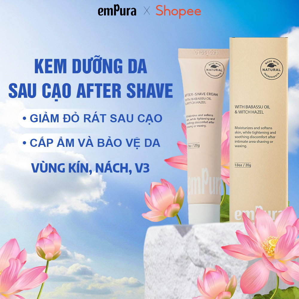 Kem Dưỡng Ẩm Da Sau Cạo Lông EmPura, Cấp Ẩm Giảm Ngứa, Kích Ứng, Mẩn Đỏ, Dịu Da After-Shave 20g