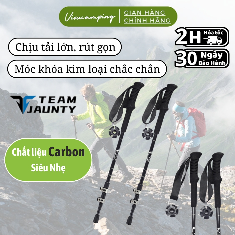 Gậy Leo Núi Khóa Carbon Rút Gọn Dài 63-135cm,Gậy Trekking Cao Cấp Chính Hãng Team Jaunty Siêu Nhẹ