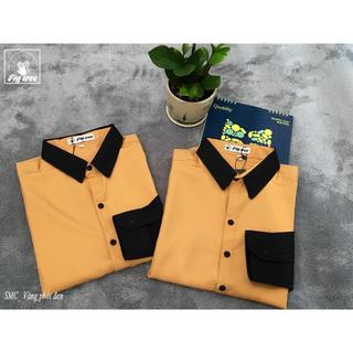 Áo Sơ Mi Đôi Nam Nữ Fig Tree Màu Vàng Phối Đen Model ( hàng thiết kế kèm cận cảnh, feedback )