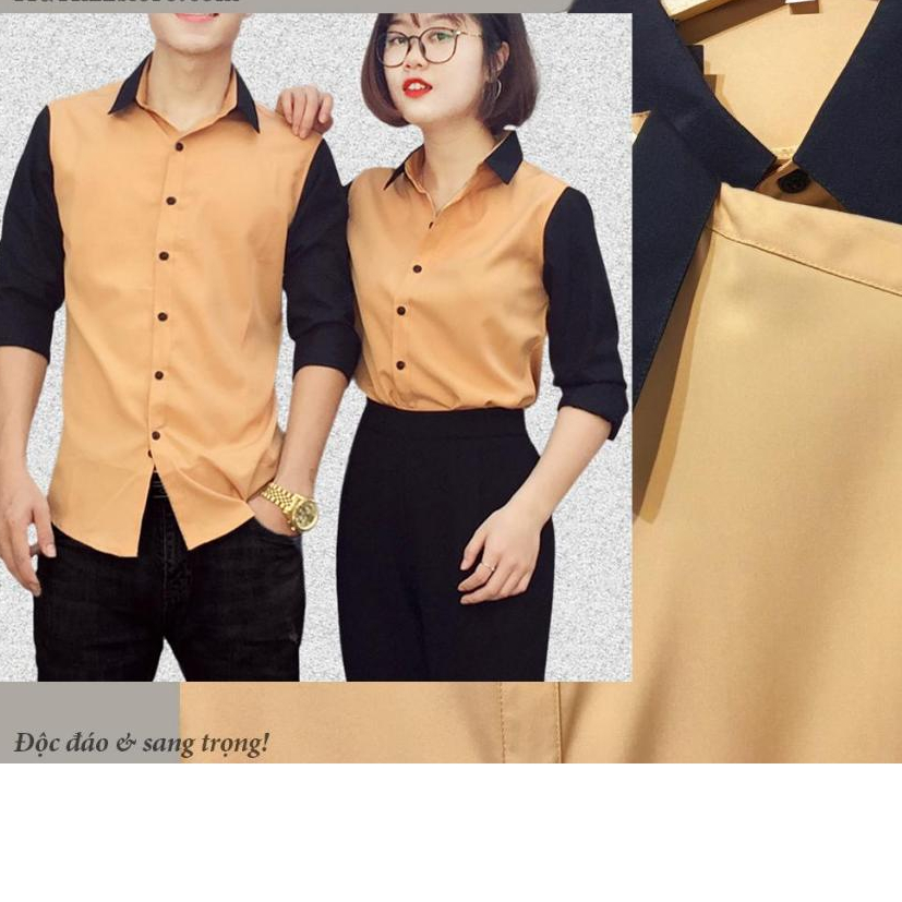 Áo Sơ Mi Đôi Nam Nữ Fig Tree Màu Vàng Phối Đen Model ( hàng thiết kế kèm cận cảnh, feedback )