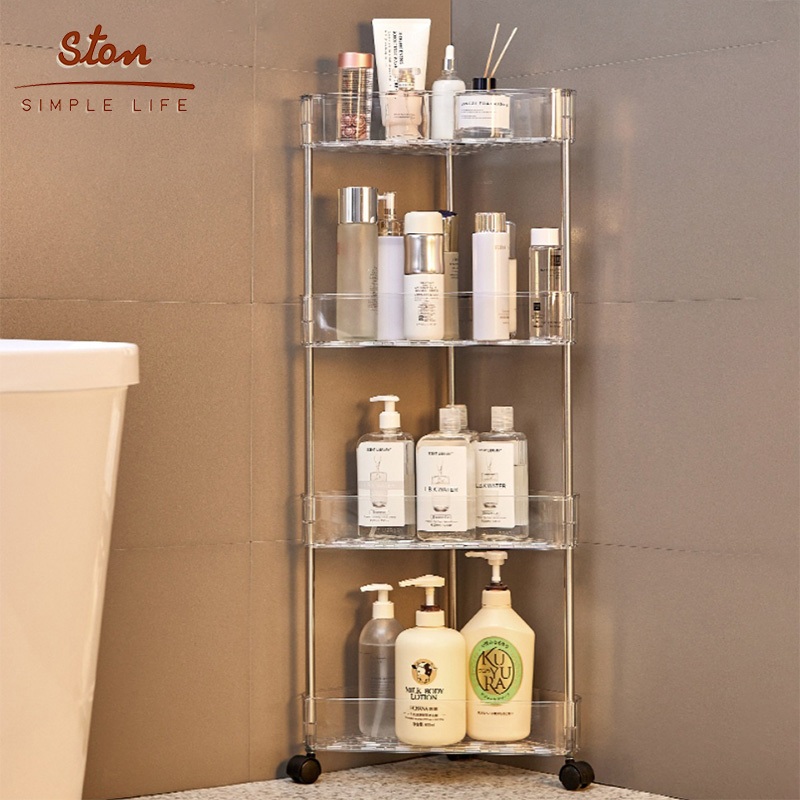 STON Kệ Góc Nhà Tắm Nhiều Tầng Có Bánh Xe Kệ Nhựa Bếp Trong Suốt Kệ Góc Trang Trí Đa Năng Có Khe Thoát