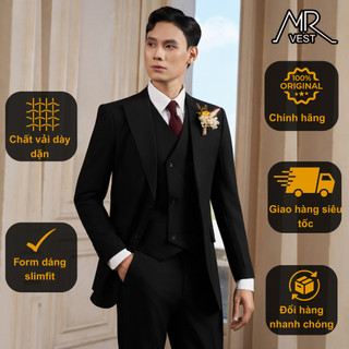 Bộ Suit nam thiết kế cao cấp đen chất vải chống nhăn MRV678