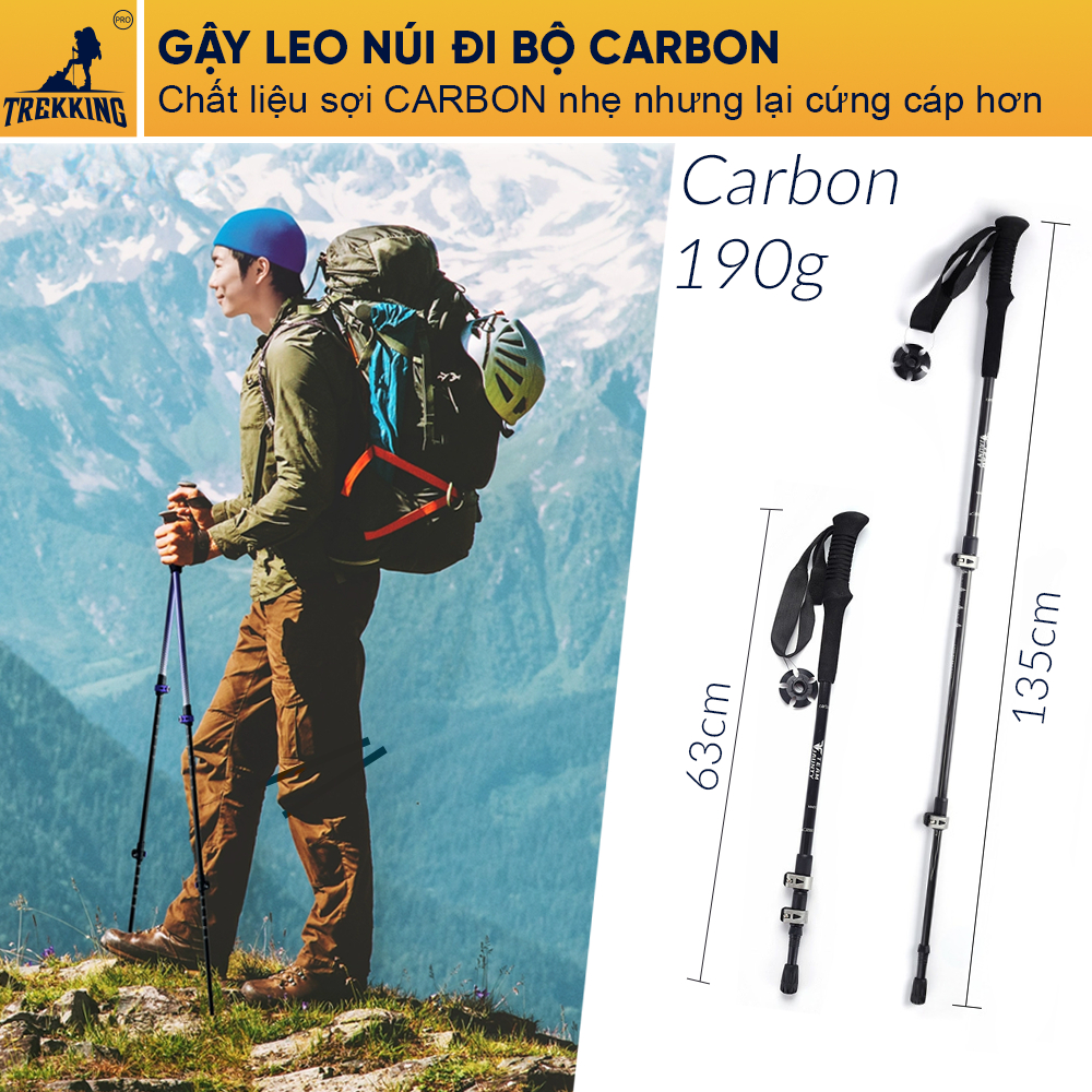 [Hoả tốc] Gậy leo núi Carbon siêu nhẹ 190g, gậy trekking Team Jaunty chính hãng gậy leo núi trekking