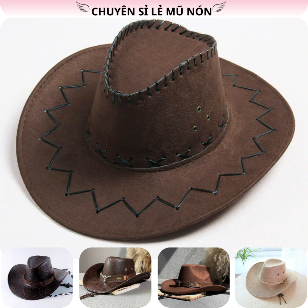 Mũ Cao Bồi Da Lộn Nhiều Màu Phong Cách Vintage Cho Nam, Nữ, Chất Liệu Mềm Form cứng , Phù Hợp Đi Chơi, Du Lịch, Đi Biển