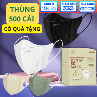 (Tặng 10 chiếc) Thùng 500 cái khẩu trang 5D DENTAL MASK chính hãng cao cấp chống tia UV và bụi