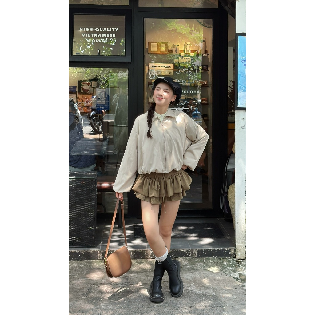 Áo khoác kaki 2 lớp dáng bồng có khóa kéo, Áo khoác kaki thu đông - 29feb.closet - A570 | BigBuy360 - bigbuy360.vn