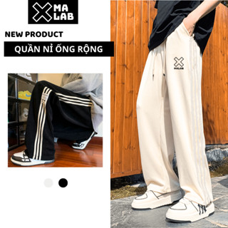 Quần nhung tăm thu đông 3 sọc ống rộng nam nữ XMALAB cạp chun quần nỉ unisex thể thao ống rộng B098
