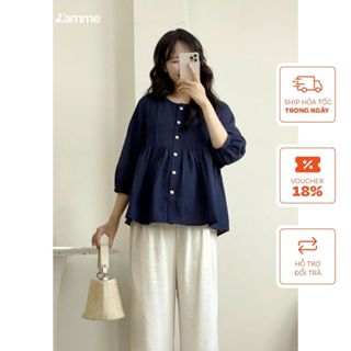 Áo bầu Amei Top chất liệu đũi thoải mái cho mẹ bầu, thiết kế baby doll với điểm nhấn hàng khuy cài BY L'AMME