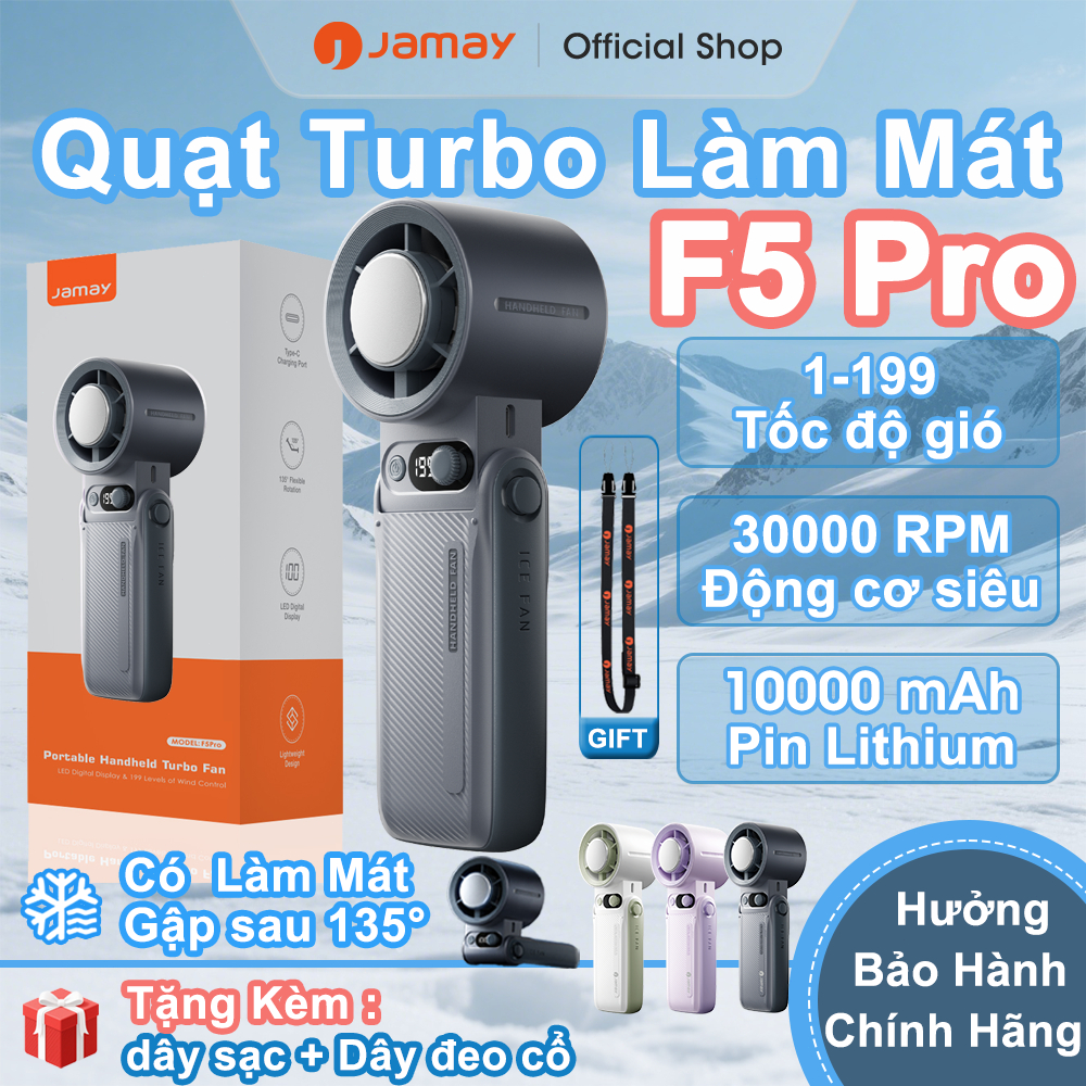 JAMAY Quạt cầm tay có thể sạc lại với có Sò lạnh 199 tốc độ gió 10000mAh 24h sử dụng Gập 180° màn hình LED F5PRO B | BigBuy360 - bigbuy360.vn