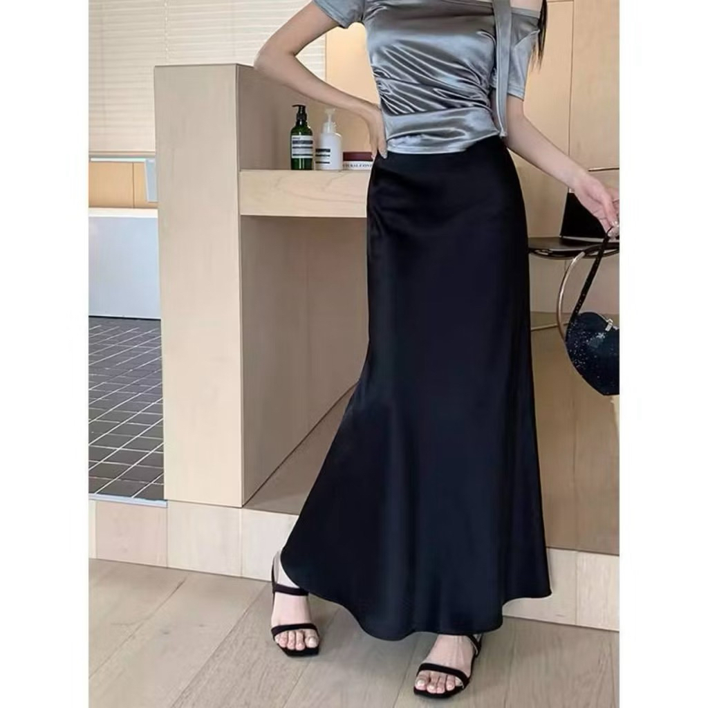 chân váy lụa midi có chun kéo khoá chân váy dài BIGSZIE | BigBuy360 - bigbuy360.vn
