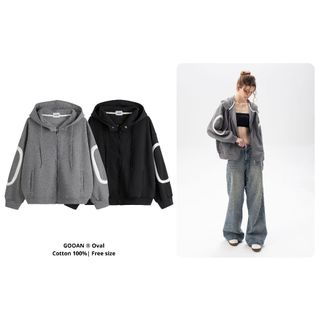  Áo Khoác Hoodie Zip Form Crop Oval Gooan Unisex 