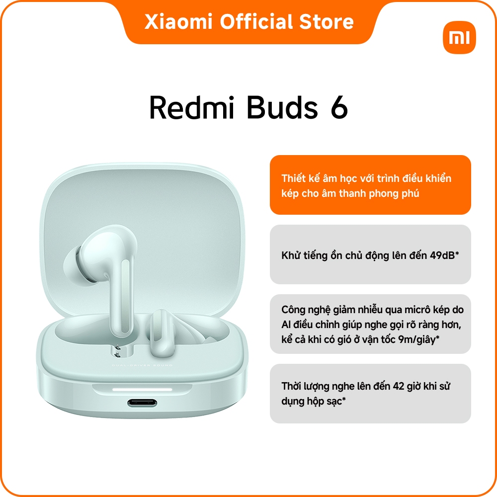 Tai nghe Bluetooth Redmi Buds 6 | Thiết kế âm học với trình điều khiển kép cho âm thanh phong phú | BigBuy360 - bigbuy360.vn