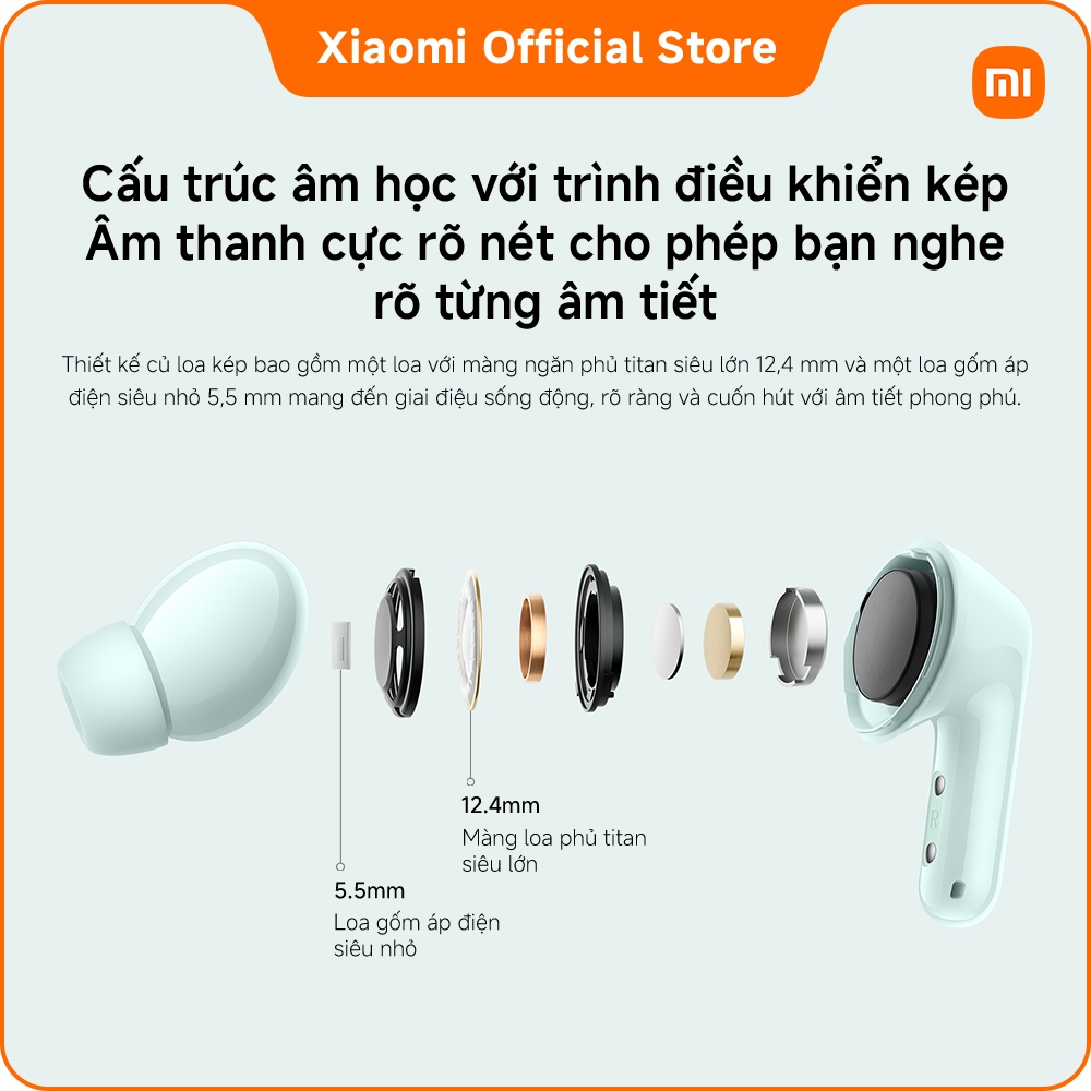 Tai nghe Bluetooth Redmi Buds 6 | Thiết kế âm học với trình điều khiển kép cho âm thanh phong phú | BigBuy360 - bigbuy360.vn