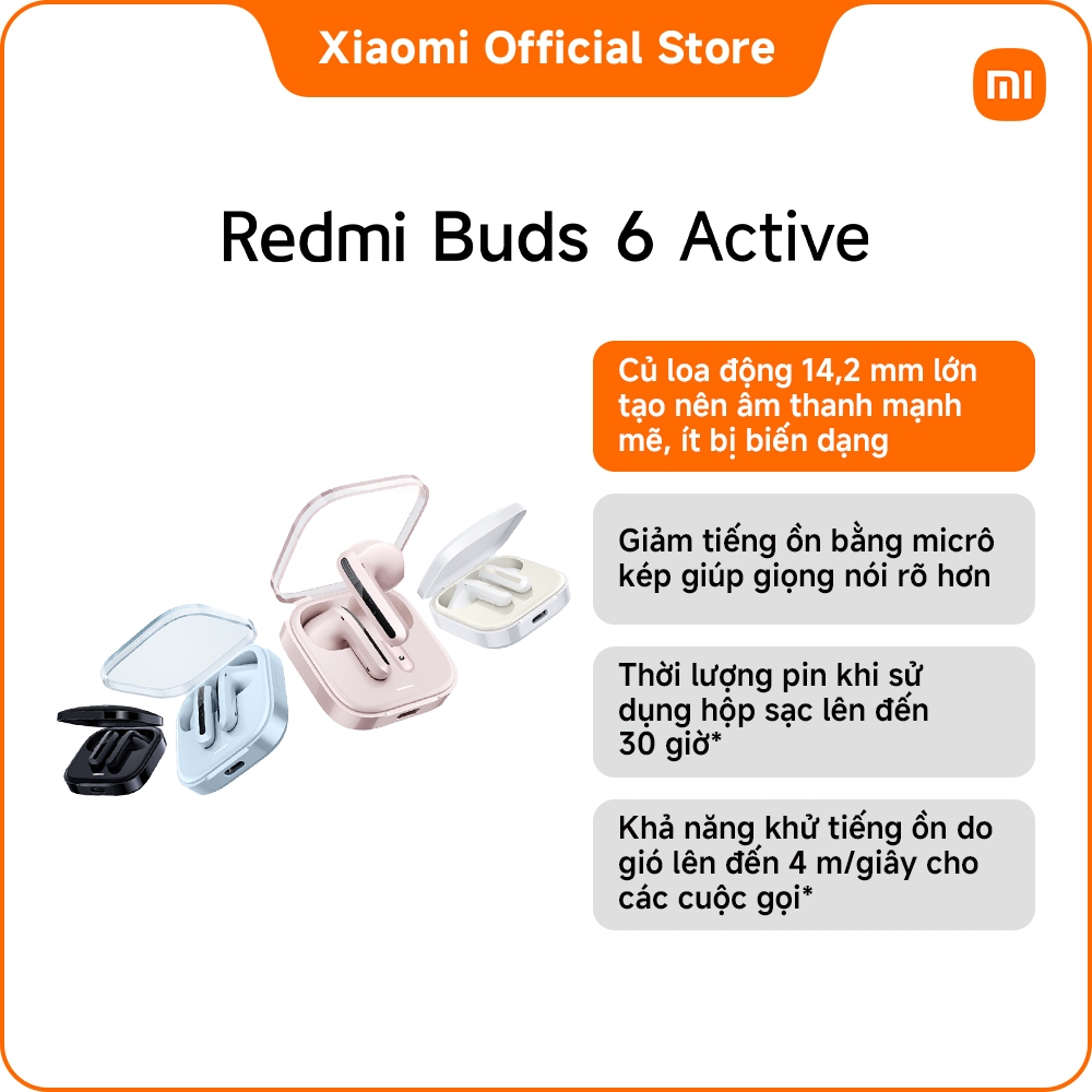 Tai nghe Bluetooth Redmi Buds 6 Active | Củ loa động 14,2 mm lớn tạo nên âm thanh mạnh mẽ, ít bị biến dạng